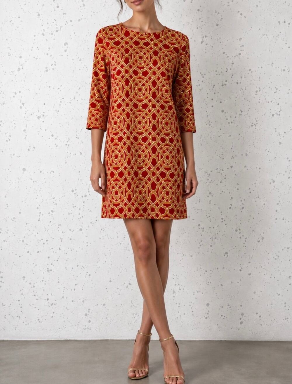 J McGlaughlin Sofia Sheath Print Dress Women's Orange Gold Size XS X-Small